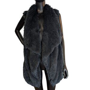 Jolt Faux Fur Open Front Vest Black Size L NWT